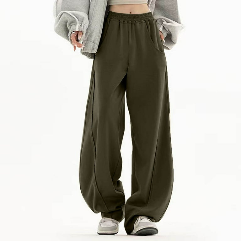 Wide Leg Pants for Women Loose Urban Pants Drawstring Solid Color