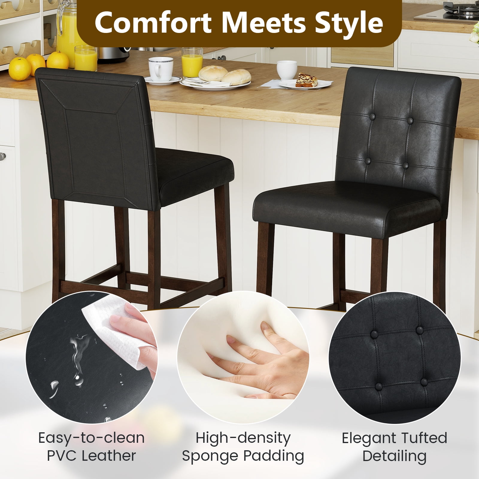 Gymax Set of 4 Bar Stools 29 '' Counter Height Barstool Pub Chair Rubber Wood Black
