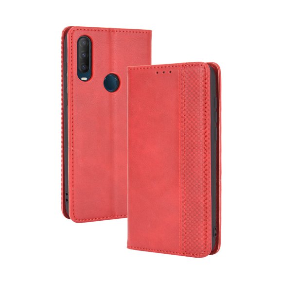 Compatible with Vodafone Smart V11 Case Magnetic Closure Vintage Pattern PU Leather Wallet Cover with Card Slots-Red