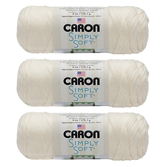 Yarn Caron Simply Soft, paquete de 3 unidades, 100% acrílico, color blanquecino, 170 g