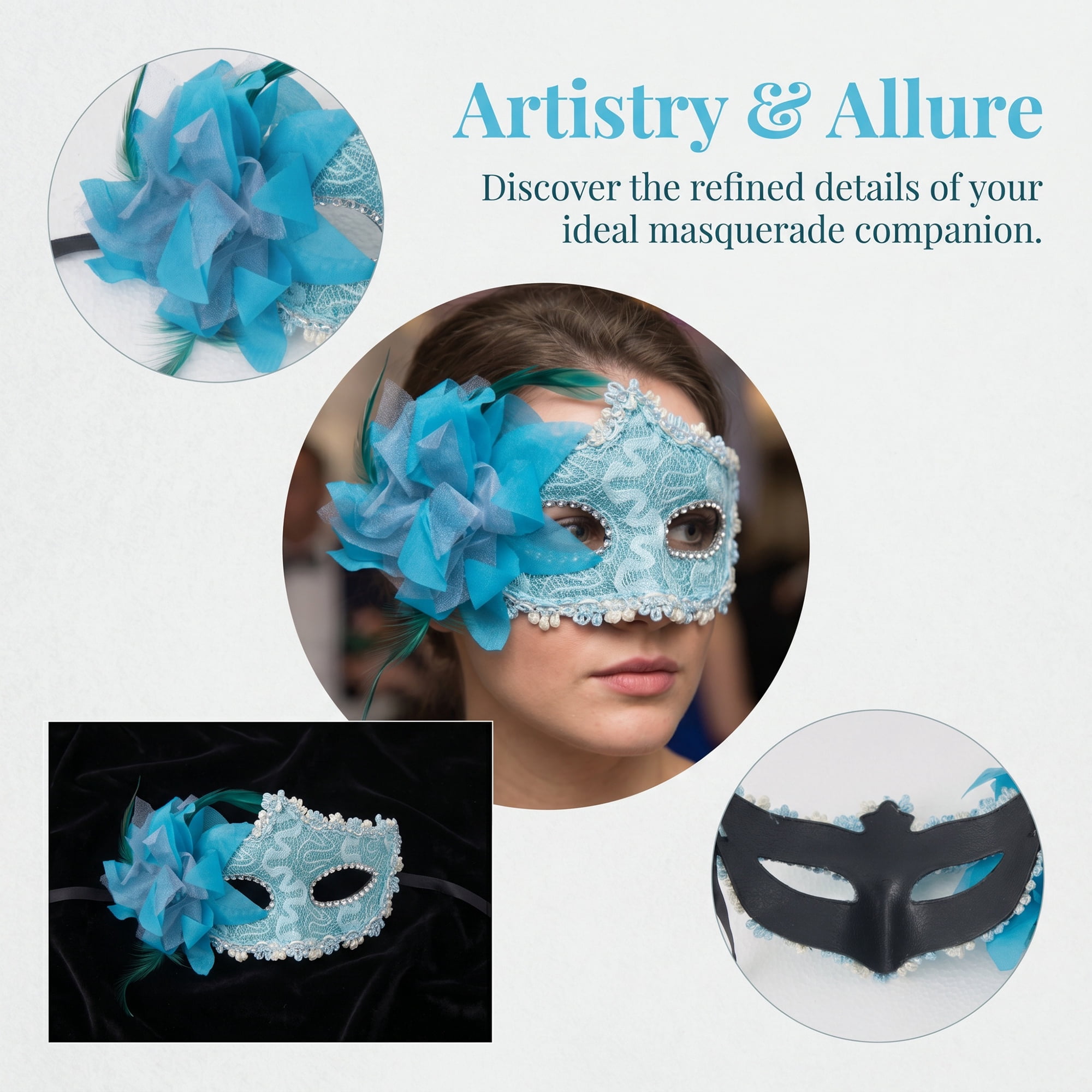 Unique Bargains Venetian Masquerade Side Flower Rose Eye Mask for Party Blue 6.3" x 4.3"