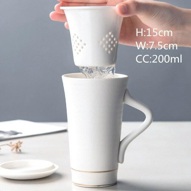 Ceramic Tea Filter Strainer Cup Teaware 200mL Portable Pitcher Coffee Mug Drinks 