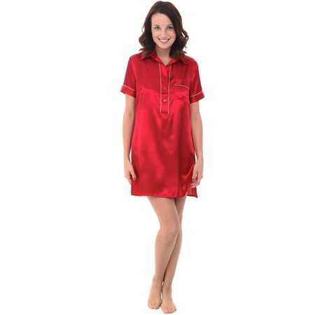 

Alexander Del Rossa Womens Satin Sleepshirt Apple Medium