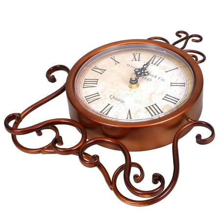 WEUVEB Living Room Decorative Table Clock, Iron Craft Brown Antique Design, Vintage Style Home Office Desk Clock