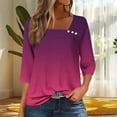 thumbnail image 4 of Tauxra T-Shirt for Women with V-Neck and Button Detail, Casual Printed Long Sleeve Top in Ombre Color, Loose Fit for Daily Wear, 4 of 5