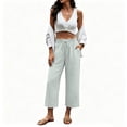 thumbnail image 6 of Lumtrix Womens Cotton Linen Wide Leg Pants Casual Zipper Front Summer Cropped Trousers Dressy Pants with Pockets Light Gray L, 6 of 7