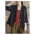 thumbnail image 2 of Pyhlmscde Linen Women Summer Lightweight Casual One Button Linen Work Jackets Lapel 3/4 Sleeve For Women Trendy, womens blazers for work casual, womens blazers dressy casual, jackets for women, 2 of 3