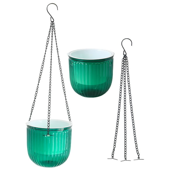 UNOMOR Hanging Planters For Outside Green Resin Water Storage 2Pcs 16.5X15Cm