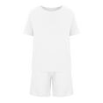 thumbnail image 5 of Hvyesh Linen Sets for Women 2 Piece Ladies Casual Summer Round Neck Short Sleeve Tops And Shorts Two Pieces Set Suit White,L, 5 of 7