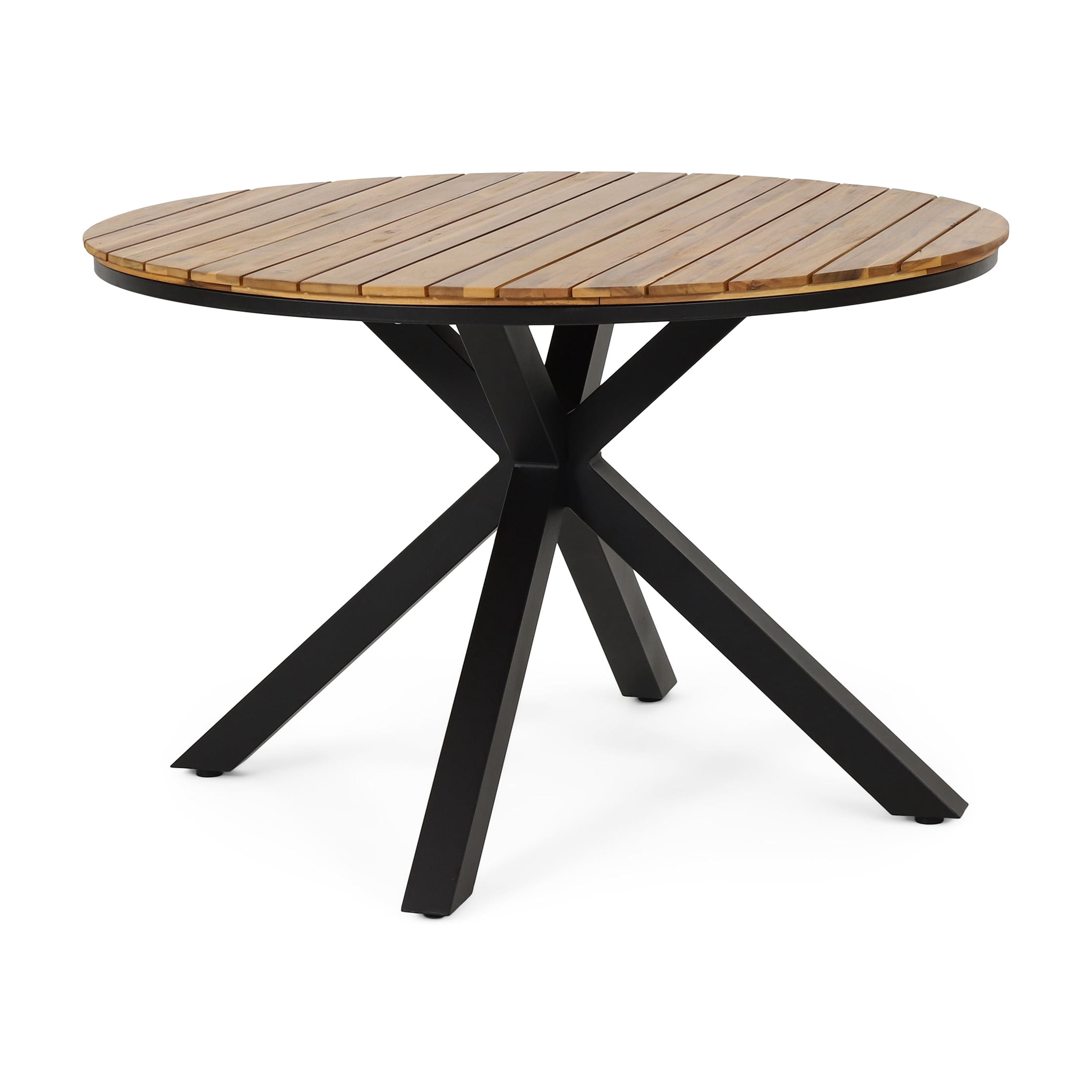 Outdoor Dining Table, Teak Acacia Wood Tabletop and Black Metal Leg for Patio Garden Deck, Teak