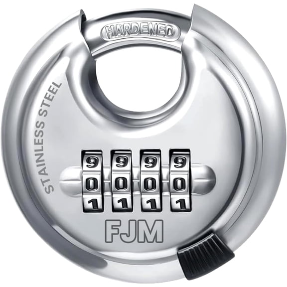 SX-790 4-Dial Combination Disc Padlock, High Security Combination Lock, Indoor, Outdoor Storage Cabinet Padlock, Durable Locker Lock, With Shielded Hardened Steel Shackle, Chrome