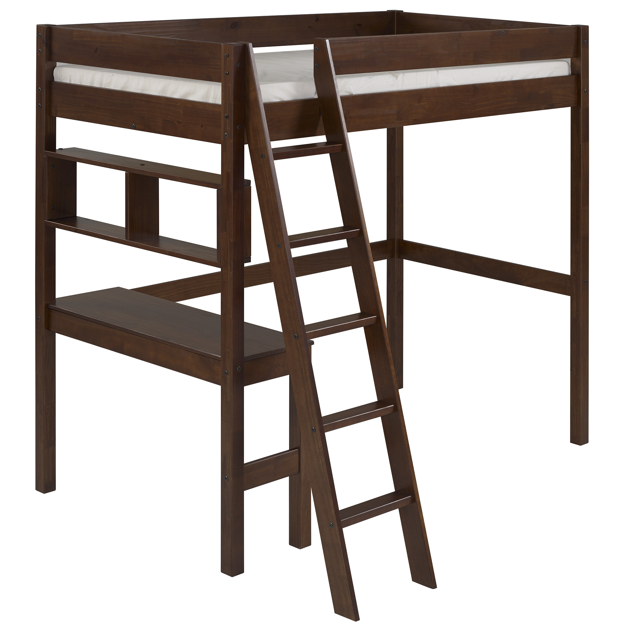 Manor Park Pine Wood Loft Bed Storage, Twin, Walnut