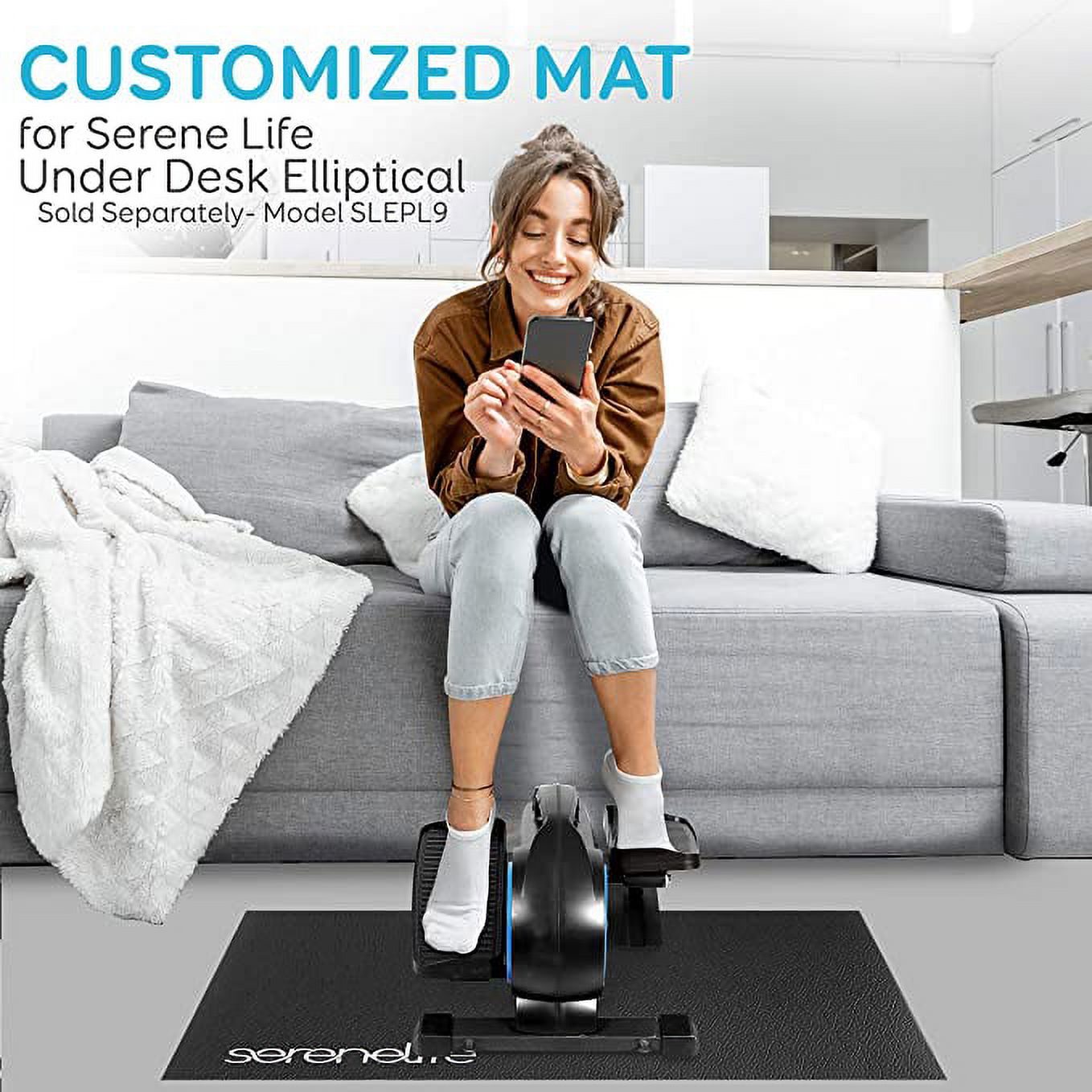 SereneLife Elliptical Fitness Exercise Equipment Mat Durable with Non-Slip Texture