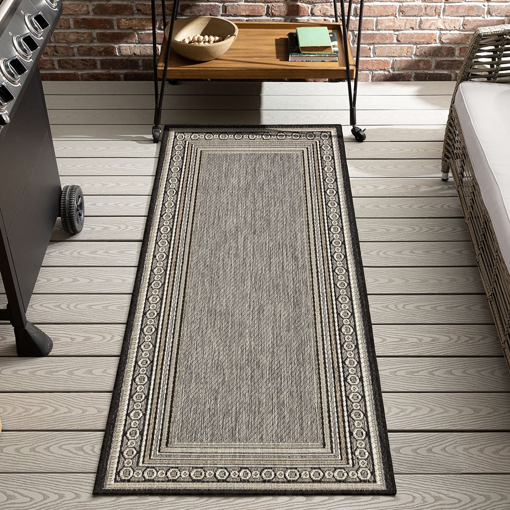 Mohawk Home Islamorada Stripe Outdoor Area Rug, Dark Grey, 2' 6" x 6'