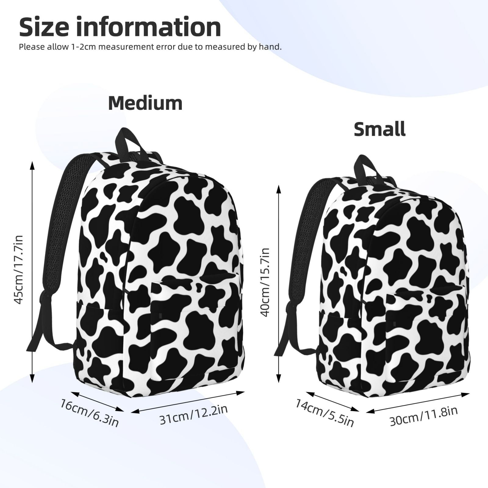 Horeoi Cow Print Black White for Canvas Backpack for School Outdoor Travel Use Men Women Teenagers Large Capacity with Adjustable Shoulder Straps
