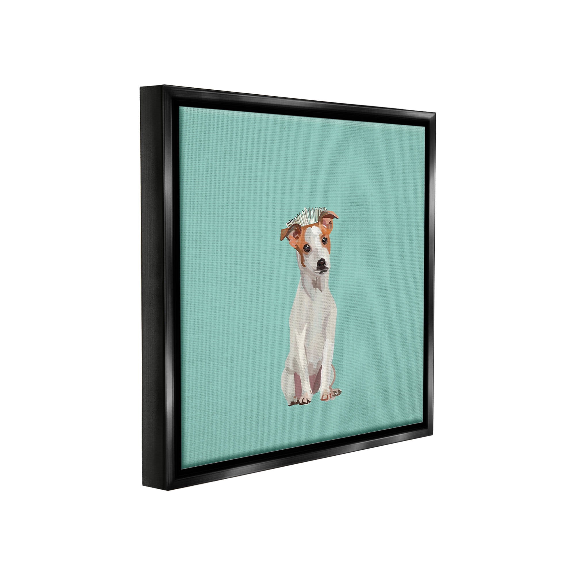 Stupell Industries Crowned Dog on Turquoise Animals & Insects Painting Black Floater Framed Canvas Art Print Wall Art, 25 x 25