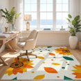 thumbnail image 3 of Design&I 8'x10' Washable Area Rug Sleek Flatweave Pet Friendly Abstract Sunflower Petal Motif Contemporary Decorative Orange for King Size Bedroom, Under Bed, 3 of 7
