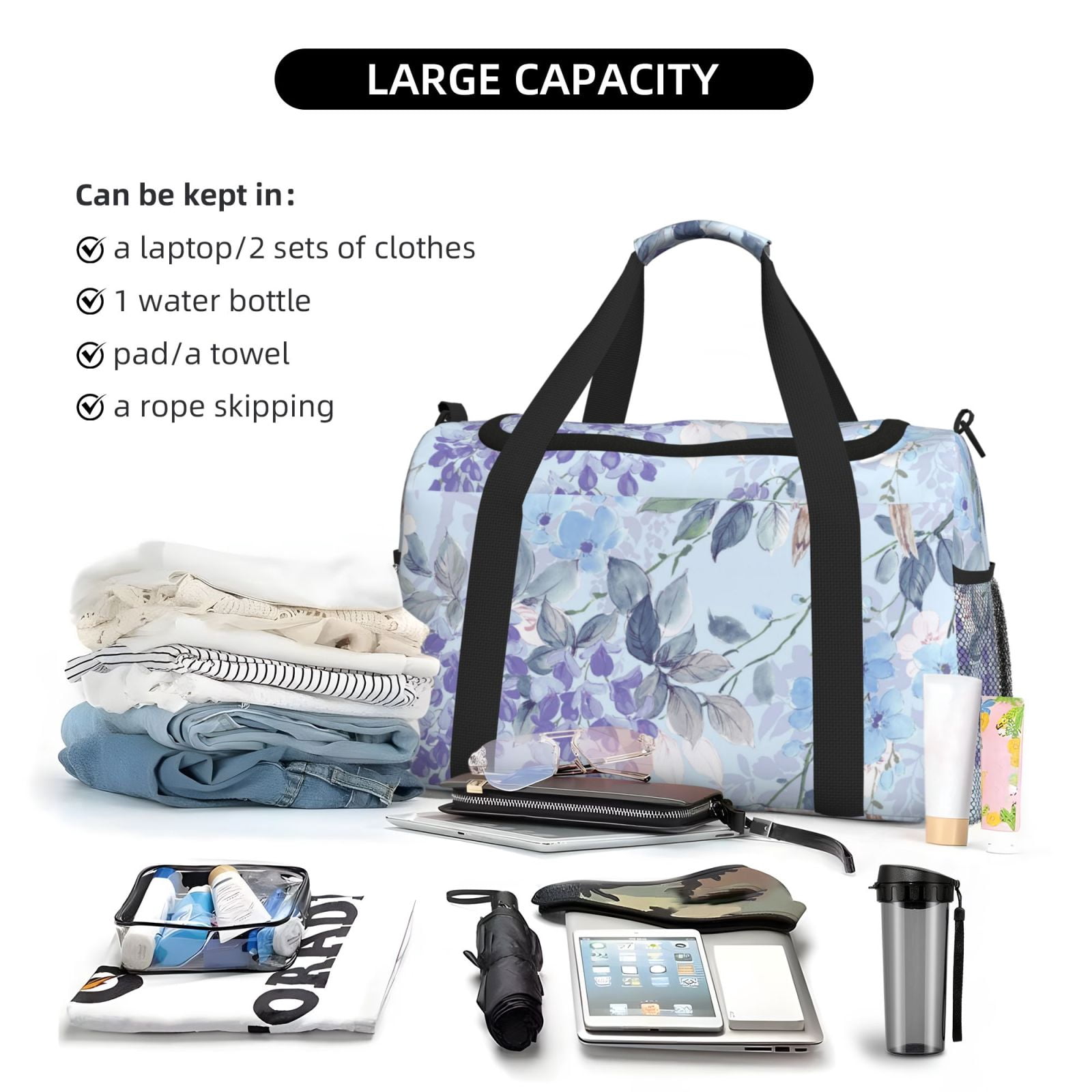 Fuzoiu Bird Butterfly Stripe Print Travel Duffle Bag,Carry On Tote Bags,Duffel Bag,Sport Gym Bag, Hospital Bag for Labor and Delivery, Overnight Bag,Luggage Bag
