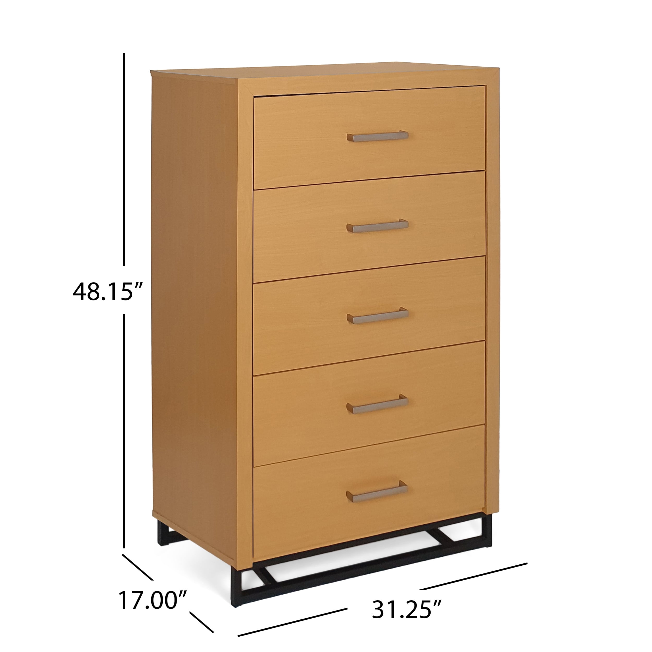 Noble House Cayuga Faux Wood 5 Drawer Dresser, Maple and Black