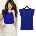 thumbnail image 2 of Magazine Women Chiffon Round Collar Short Ruffle Sleeve Loose Shirt Blouse Tops, 2 of 2