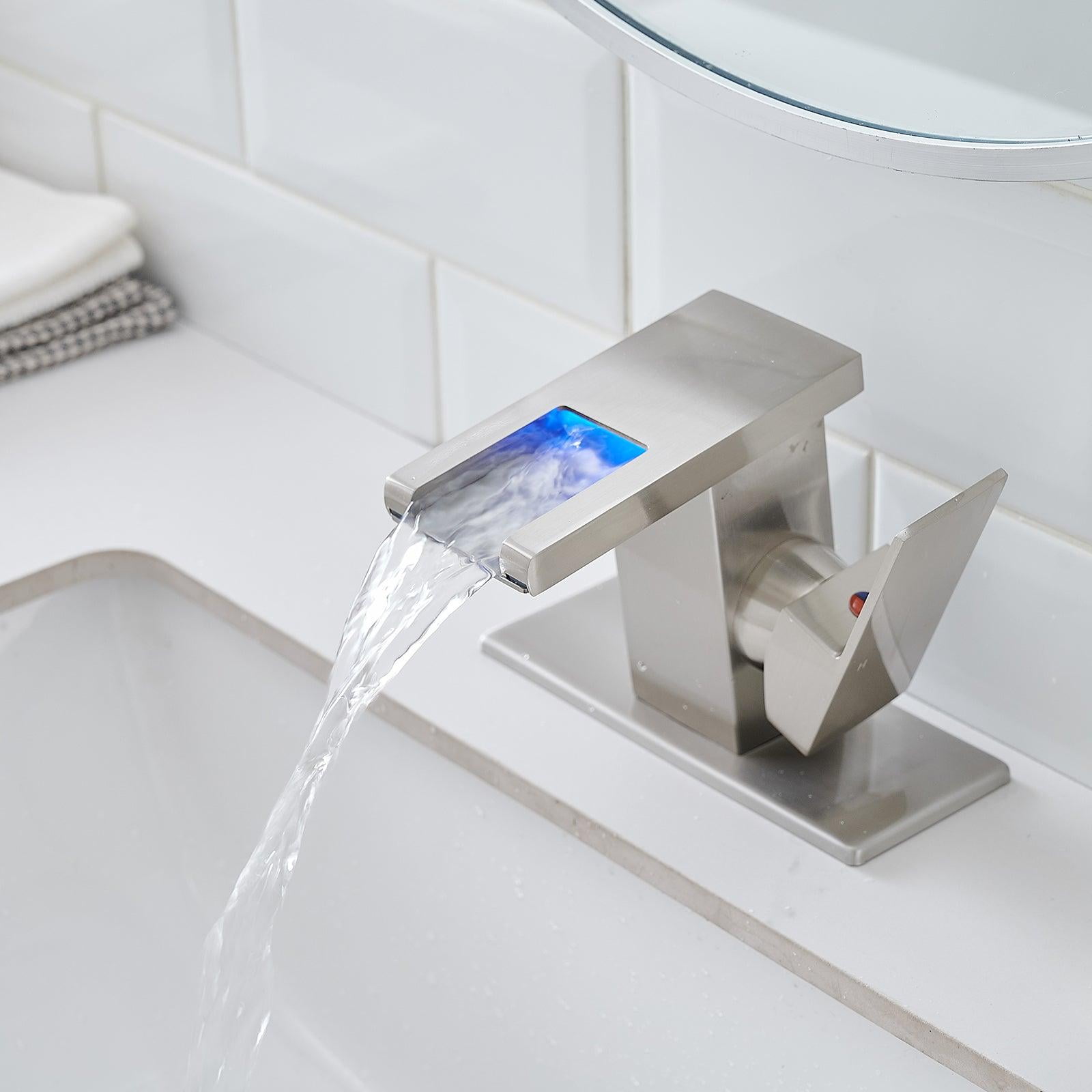 ANGELES HOME LED Light Bathroom Faucet Waterfall Single Handle One Hole Faucet for Bathroom Sink Mount Vanity Faucet
