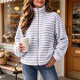 thumbnail image 2 of LUVDA Women's Stripe Fleece Jacket Full Zip Stand Collar Cozy Casual Fall Winter, 2 of 9