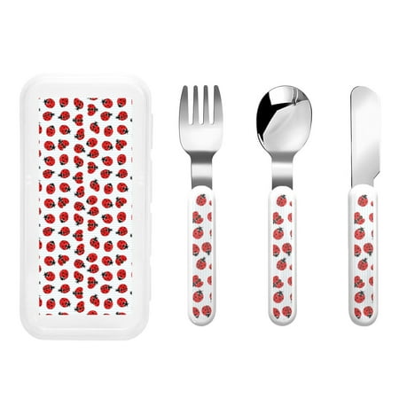 

Salouo Ladybug On Blue Stripes Pattern 3 Pieces Toddler Utensils Kids Silverware Set Stainless Steel Utensils for Kids Children Safe Spoons Forks & Knife Dishwasher Safe