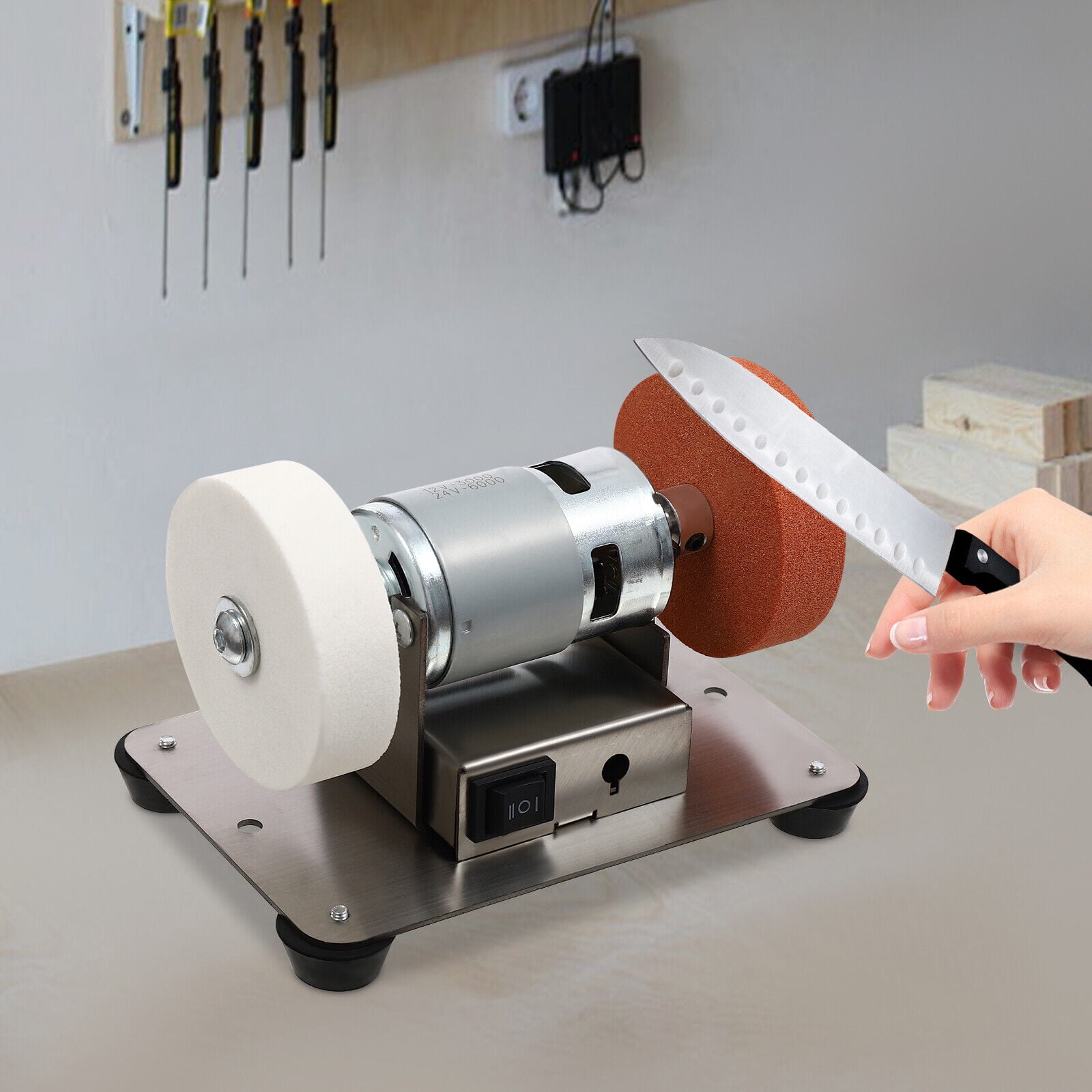 Miumaeov Electric Benchtop Grind Sander Adjustable Variable Speed Stainless Steel Table Grinding Machine