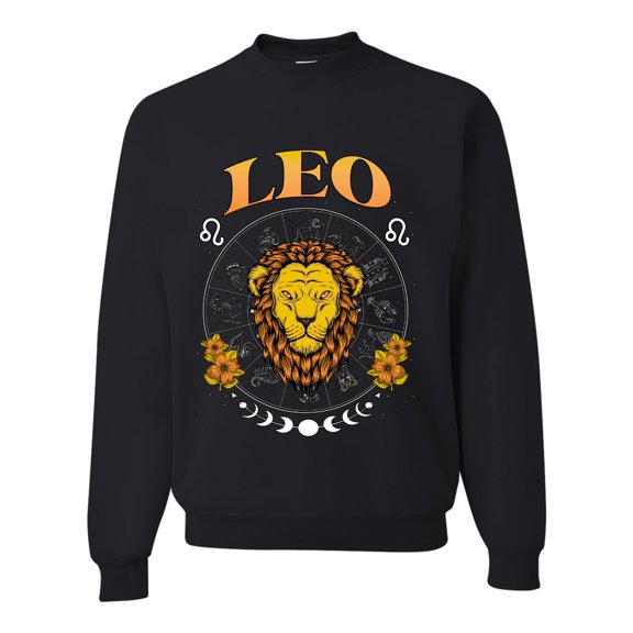 Wild Bobby Leo the Lion Fire Sign, July 22 August 22, Constellations Horoscope Zodiac Birthday Birth Month Stone Gift for Men Women Unisex Crewneck Sweatshirt