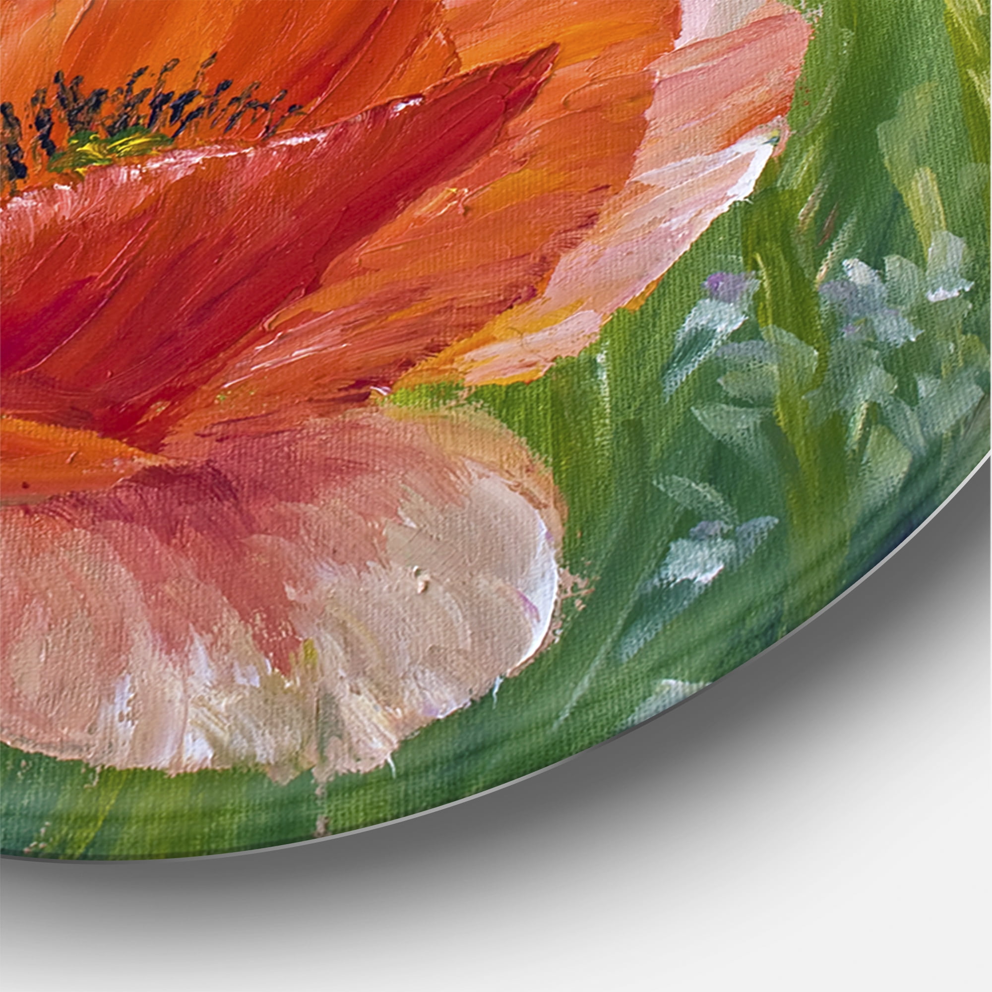 Designart 'Poppies In The Morning In Wild Green' Traditional Circle Metal Wall Art 29x29 - Disc of 29