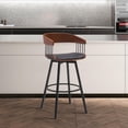 thumbnail image 2 of Athena 27" Seat Height Mid Century Modern Swivel Walnut Wood Bar Stool for Kitchen Island Counter in Black Faux Leather with Black Metal, 2 of 11