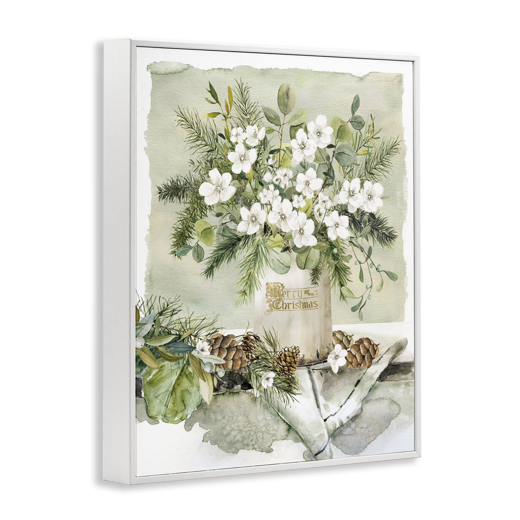 Stupell Industries White Christmas Flowers Vase Holiday Painting White Framed Art Prints Wall Art, 11 x 14