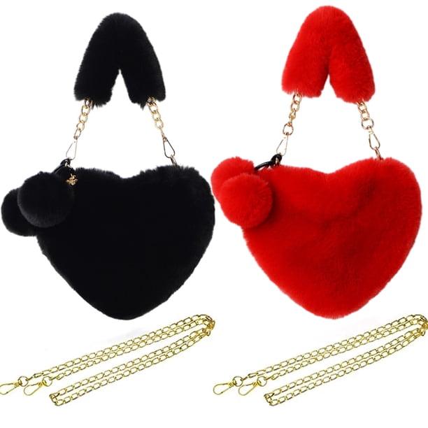 piezas de monedero peludo para el día de San Valentín, bolsos de mano suaves y esponjosos con forma de corazón para mujeres y niñas, lindo regalo para el día de San Valentín