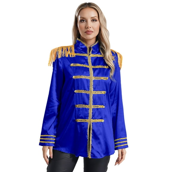 iEFiEL Womens SGT Sergeant Pepper Budget Jacket Hippy Medieval Shiny Satin Jackets Cosplay Costume Royal Blue M