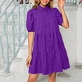 thumbnail image 5 of Iyufng Women Casual Collared Puffed Sleeve Button Down Dresses for Summer, 5 of 6