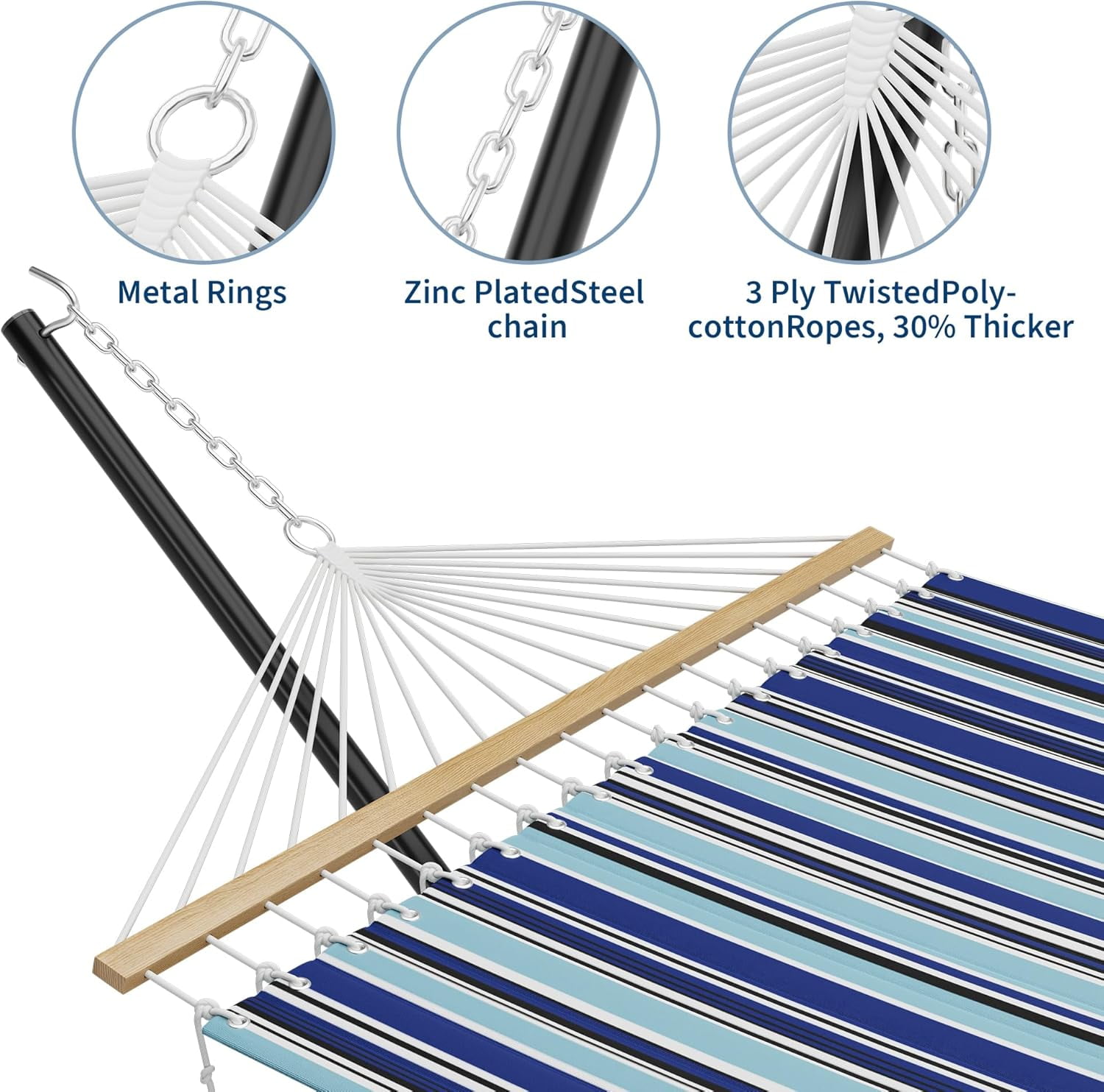 Double Hammock with Stand for 2 Person, Heavy Duty 475lb Capacity Outdoor Freestanding Hammock Bed with Steel Frame, Quilted Pillow & Carry Bag - Easy Assembly, Blue