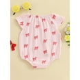 thumbnail image 6 of BemeyourBBs Newborn Baby Girl Bubble Romper Infant Baby Summer Clothes Loose Fit Strawberry Lemon Bow Print Crew Neck Flying Sleeve Bodysuit Jumpsuit Playsuit, 6 of 9