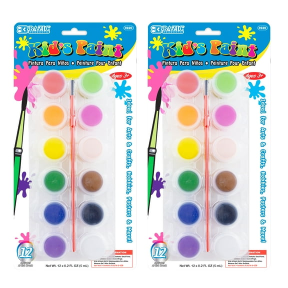 BAZIC Poster Paint w/ Brush 60 ml, 12 Colors Non-Toxic Paint Set, 2-Packs