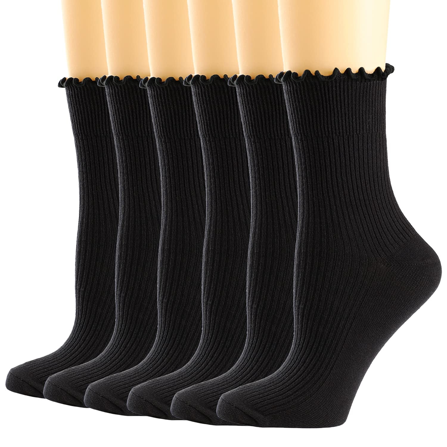 Mcool Mary Womens Crew Socks Black Ruffle TurnCuff Dress Socks Casual