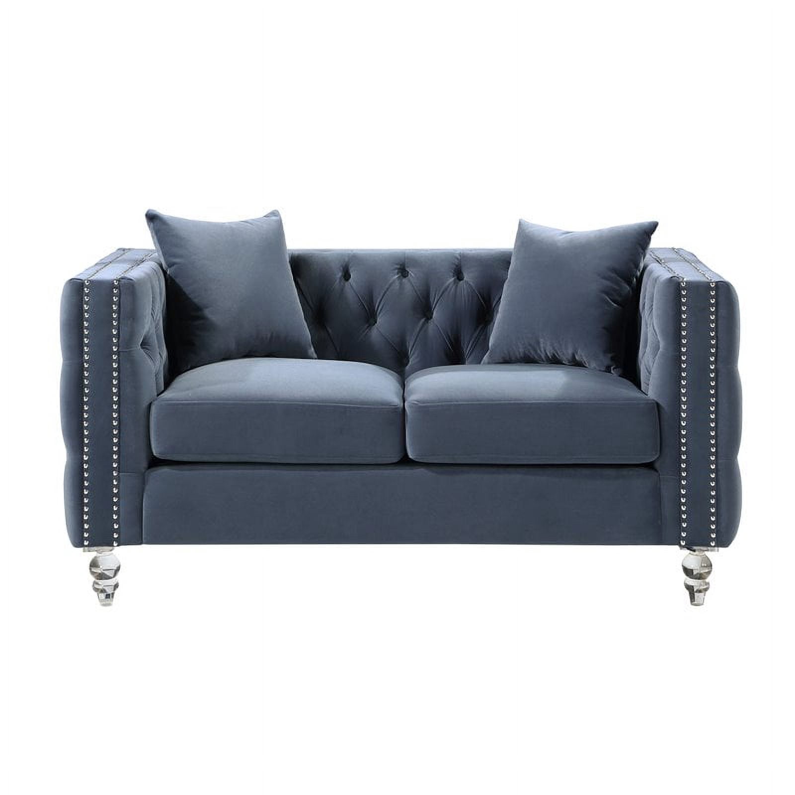 Lexicon Orina Button Tufted Velvet Loveseat in Dark Blue