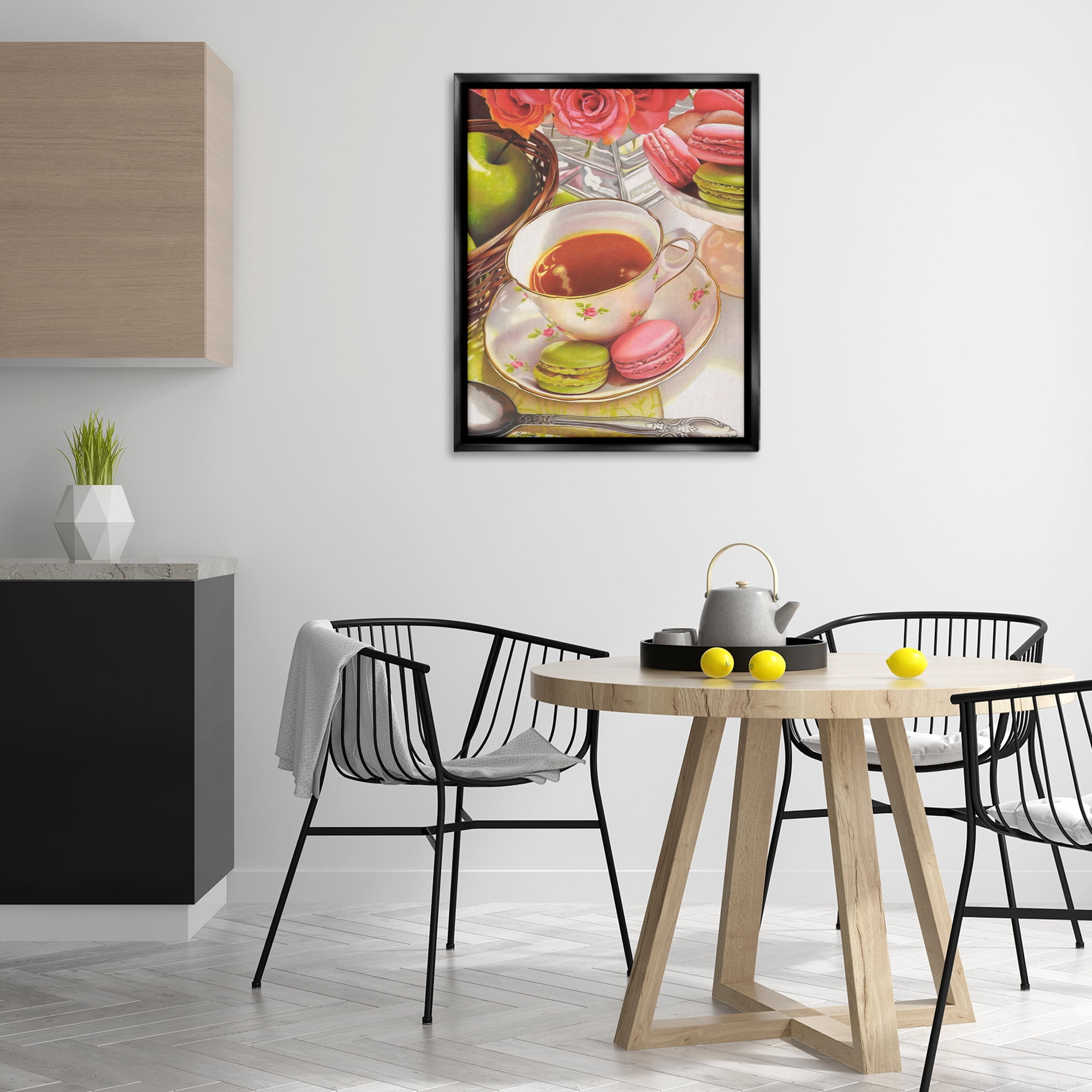 Stupell Industries Tea with Macarons Food & Beverage Painting Black Floater Framed Art Print Wall Art, 25 x 31