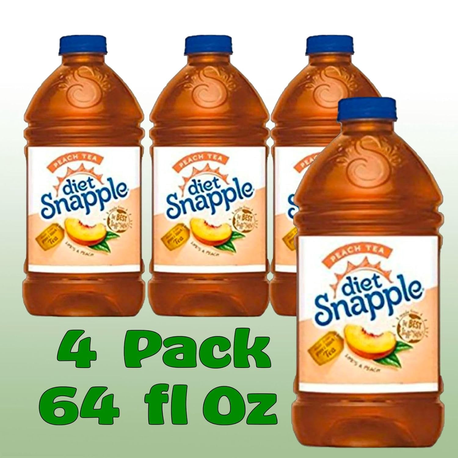 Snapple Diet Peach All Natural Fruit Juice Drink, 64 fl oz Plastic Bottles, 4-Pack