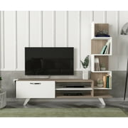 Sayre Gazelle TV Unit, White and Beige, Comes with Two Additional Shelves, Particleboard - TVs up to 55"