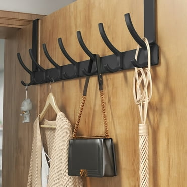 sixwipe Over The Door Hooks,  Stainless Steel Heavy Duty Hanger Holder for Hanging Coat Robe Hat Clothe Towels, Behind The Door Hanger Hooks with 7 Double Dual Coat Hook, Fits 1-3/4" Thick Door
