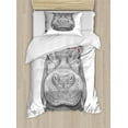 thumbnail image 1 of Hippo Twin Size Duvet Cover Set, Pencil Hand-Drawn Style Animal Portrait with Floral Head Wreath, Decorative 2 Piece Bedding Set with 1 Pillow Sham, Grey Pale Grey and Pale Pink, by Ambesonne, 1 of 3