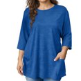 thumbnail image 3 of Women's Summer 3/4 Sleeve Round Neck Blouse Tops Shirts Solid Color Casual Daily Wear Loose Fit Tunic Fashion Essential Gift for Women | CSEONE,Blue L, 3 of 9