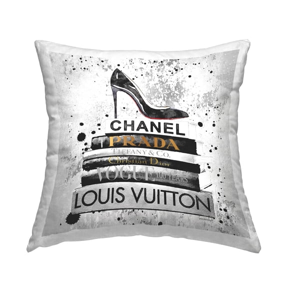 Stupell Industries Black Glam Books Paint Splatter Square Decorative Printed Throw Pillow, 18 x 18,