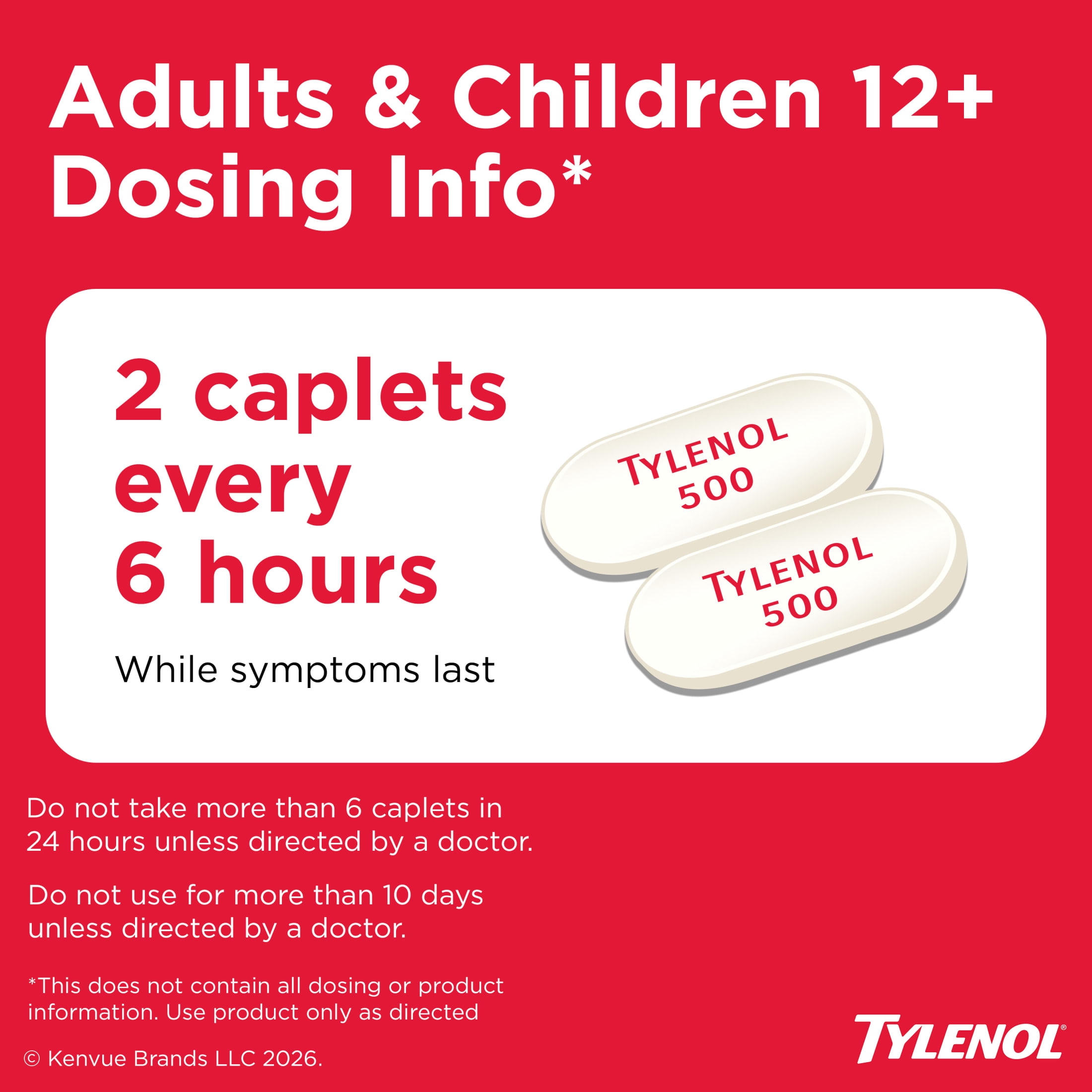 Tylenol Extra Strength Caplets, Fast, Strong Pain Relief, Acetaminophen 500 mg, 100 Count