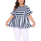 thumbnail image 1 of Blusa de verano casual babydoll de rayas para mujer Agnes Orinda de talla grande con mangas cortas con volantes 2025 3X Azul Blanco, 1 of 6