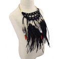 thumbnail image 5 of Collares de plumas preciosas exageradas con diseño indio y cadena de plumas de cuero estilo étnico turco para mujer, joyería llamativa, marrón, 5 of 5